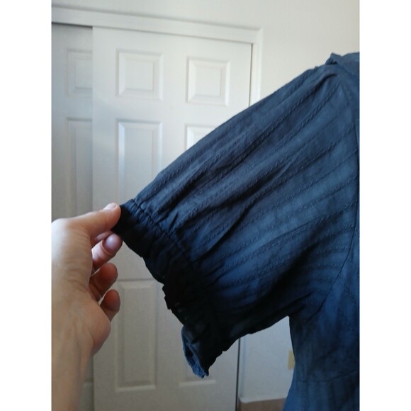 Pilcro | Anthropologie Black 1X Textured Button Front Blouse Ruffle Collar Boho - Picture 5 of 14